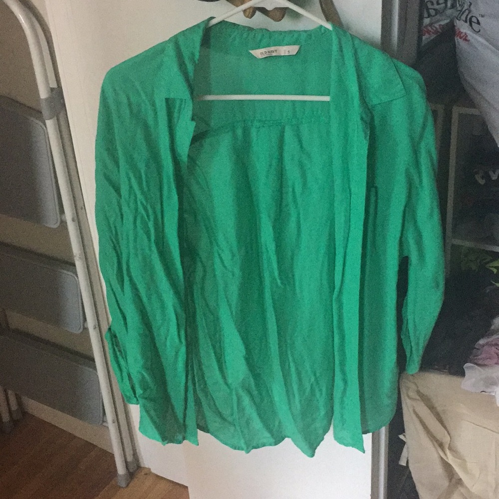 Green lightweight button down top